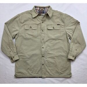 Old Mill Men's Camel Colored Long Sleeve Shacket w Plaid Flannel Lining. Size L